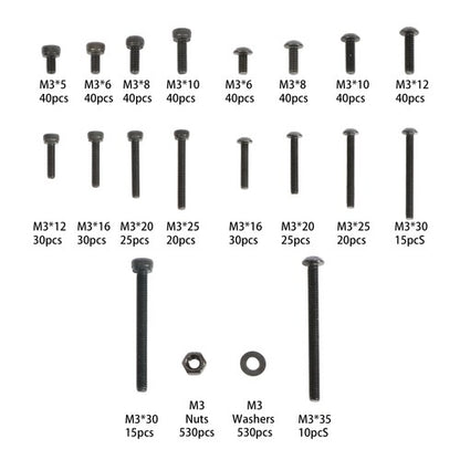 Solid Spare 1590 Pack M3 Screw Kit Hex Button & Socket Head Bolts and Nuts Washers Set