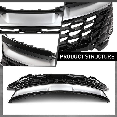 Solid Spare Front Bumper Upper Grille Grill Black & Chrome Fit For 2023 2024 Kia Sportage