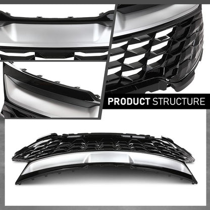 Solid Spare Front Bumper Upper Grille Grill Black & Chrome Fit For 2023 2024 Kia Sportage
