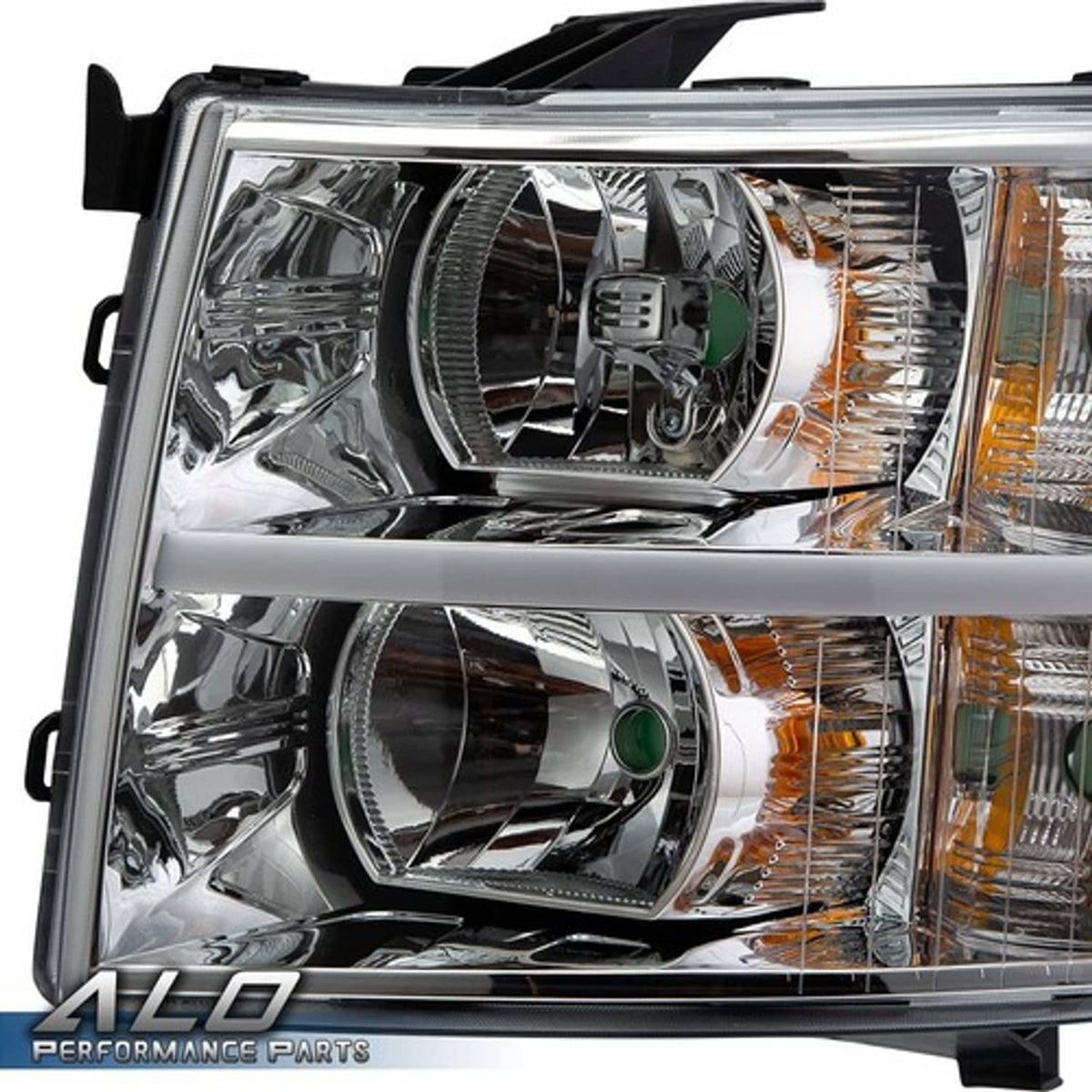 Solid Spare Fit For 07-14 Chevy Silverado 1500 2500 3500 Amber Chrome LED DRL Headlights