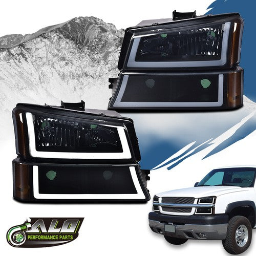 Solid Spare Fit For 03-07 Chevy Silverado Avalanche Smoke/Black LED DRL Headlights