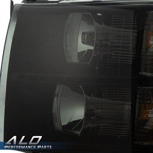 Solid Spare Smoke Lens Black LED DRL Headlights Fit For 07-14 Chevy Silverado 1500 2500 3500