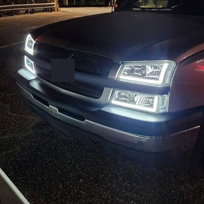 Solid Spare For 2003-2006 07 Chevy Silverado 1500 2500 3500 Headlights+Bumper Light LED DRL