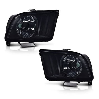 Solid Spare Fit For 2005-2009 Ford Mustang Black Housing Smoke Lens Headlights Left+Right
