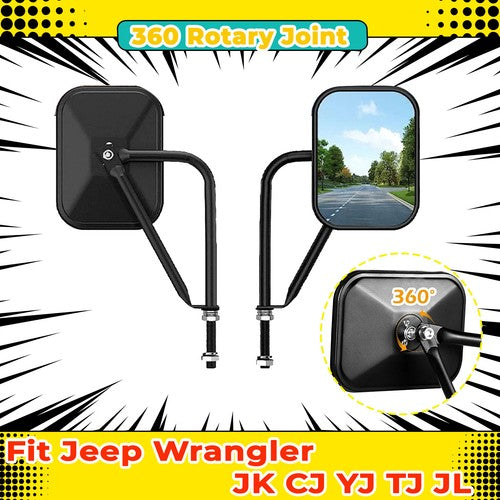 For Jeep Wrangler JK CJ YJ TJ JL Door Off Quick Release Side Hinge View Mirrors