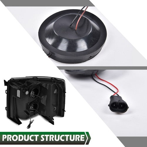 Solid Spare Fit For 2007-2013 Chevy Silverado Smoked Dual LED DRL Strip Projector Headlights