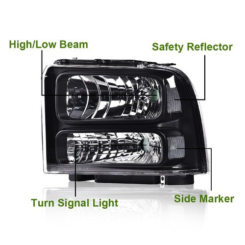 Solid Spare Black Headlights Conversion Kit W/ Bulb Fit For 99-04 Ford Super Duty Excursion
