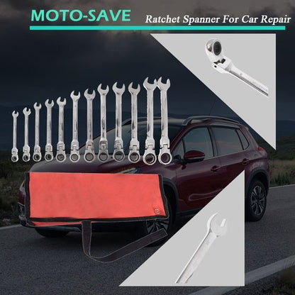 Solid Spare 12pc Flexible Head Ratcheting Wrench Combination Spanner Tool Set 8-19mm Metric