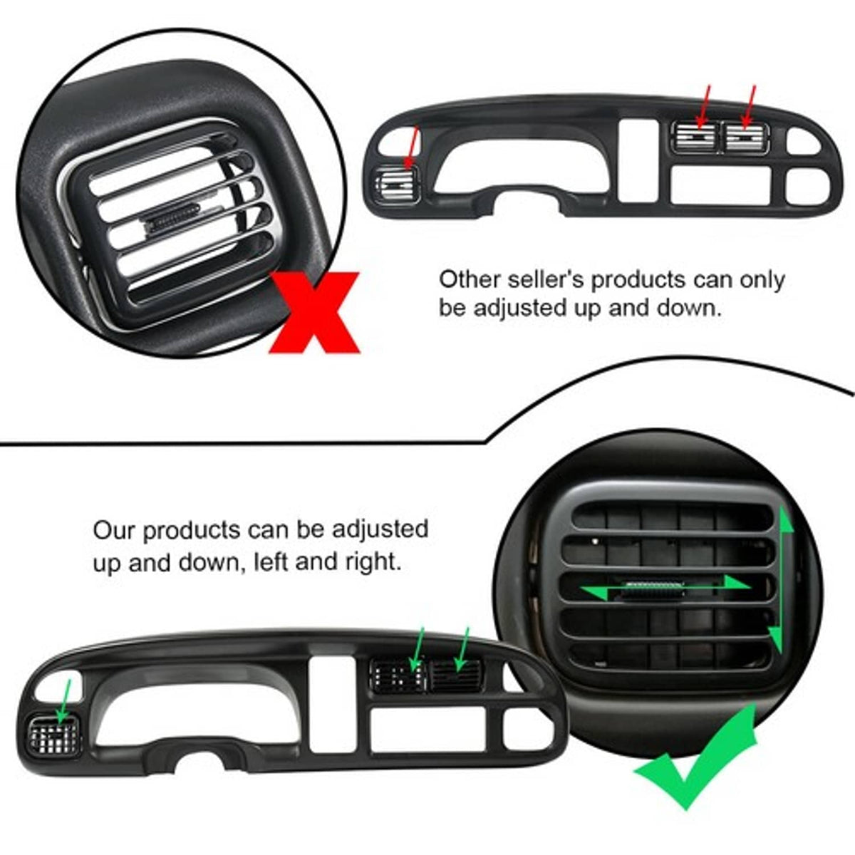 Solid Spare Dash Board Bezel Cover Instrument W/Vents Fit For 98-02 Dodge Ram 1500 2500 3500