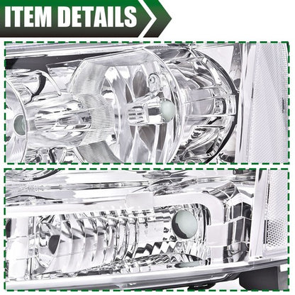 Solid Spare Fit For 2007-2014 Avalanche Tahoe Suburban Clear Lens Chrome Headlights Assembly