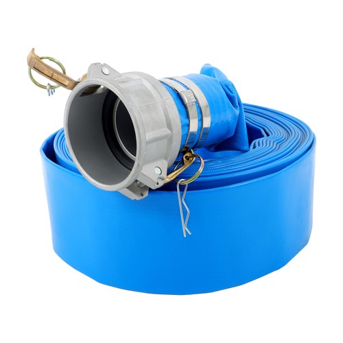Solid Spare 3" x 50FT PVC Irrigation Discharge Hose W/Aluminum Connectors for Pools Blue