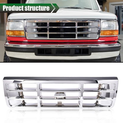Solid Spare Fit For 1992-1996 Ford F150 F250 F350 Bronco Front Bumper Grille Grill Chrome