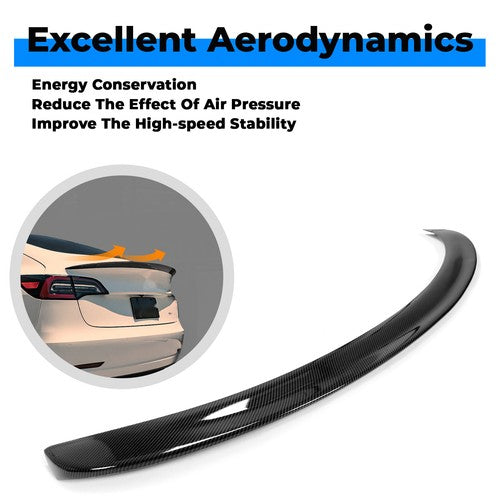 Solid Spare Rear Trunk Spoiler Wing For 2017-2023 2019 Tesla Model 3 Carbon Fiber Look