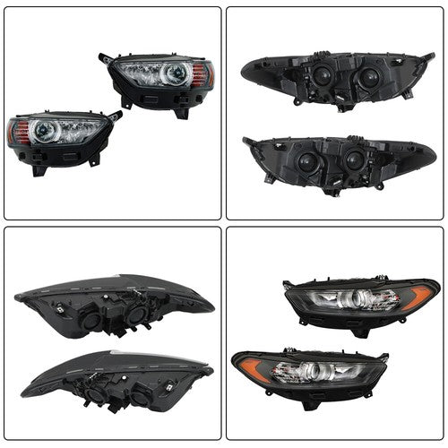 Solid Spare Clear Lens Headlights Replacement Halogen Black For Ford Fusion 2013-2016 LH+RH