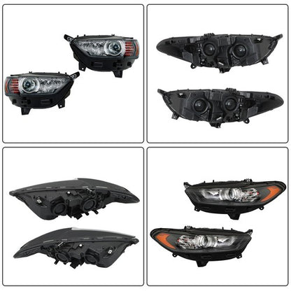 Solid Spare Clear Lens Headlights Replacement Halogen Black For Ford Fusion 2013-2016 LH+RH