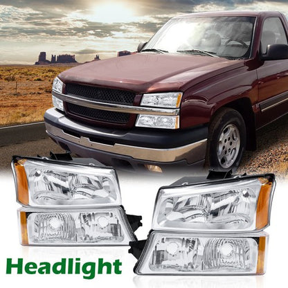 Solid Spare Chrome Housing Headlight Amber Signal+Bumper Fit For 03-07 Silverado/Avalanche