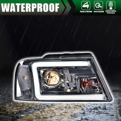 Solid Spare LED DRL Projector Headlights Smoke Fit For 04-08 Ford F-150/Lincoln Mark LT