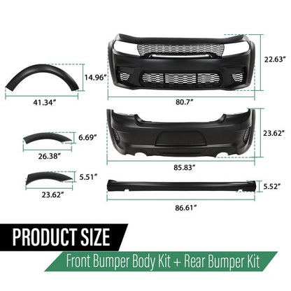 Solid Spare Front and Rear Bumper Hellcat Style Fit For 2015-2023 Dodge Charger Widebody Kit