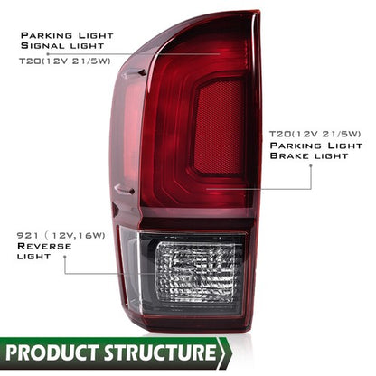 Solid Spare Red/Black Rear Tail Light Brake Lamp Fit For 16-22 Toyota Tacoma TRD Left Side