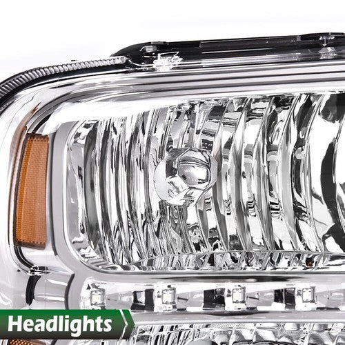 Solid Spare Fit For 05-07 Ford F250 F350 F450 F550 Super Duty LED DRL Headlights Chrome