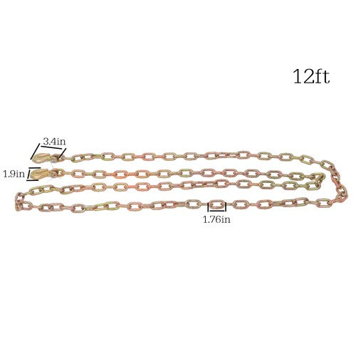 Solid Spare G70 V-Chain Large J-Hooks Flatbed Tow 1/4" 12' Truck Rollback Wrecker Carrier