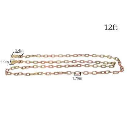 Solid Spare G70 V-Chain Large J-Hooks Flatbed Tow 1/4" 12' Truck Rollback Wrecker Carrier