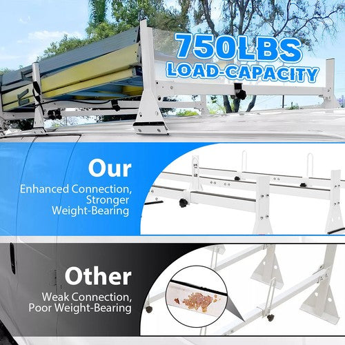 Solid Spare For Chevy Express 2500/3500 1996-up Steel White Cargo Van Roof Ladder Rack 3 bar