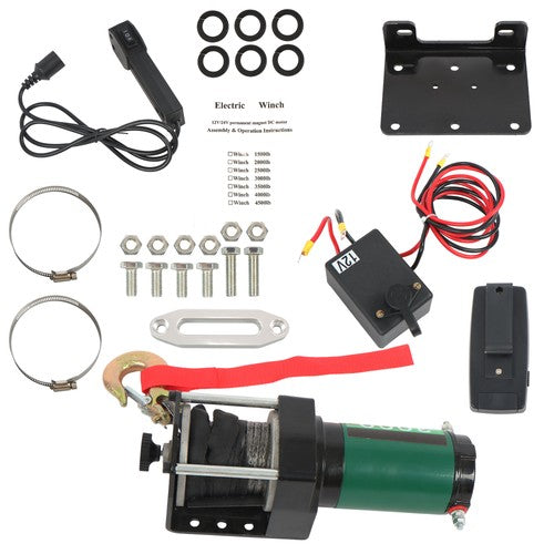 Solid Spare 12V 3000LBS 1.3HP Electric Winch 32ft Synthetic Rope Wireless & Wired Remote
