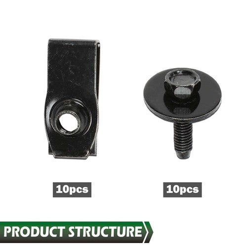 Solid Spare Fit For Ford Truck Body Bolts & U-Nut Clips- M6-1.0 x 25mm- 10mm Hex Black