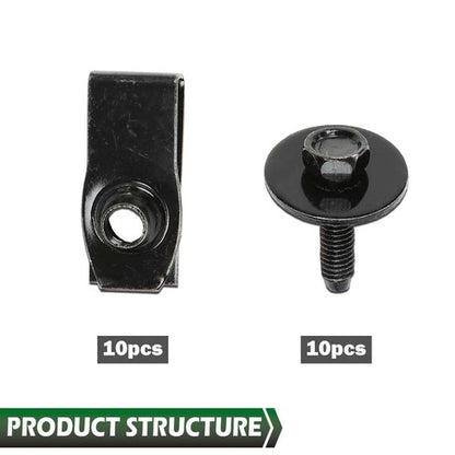Solid Spare Fit For Ford Truck Body Bolts & U-Nut Clips- M6-1.0 x 25mm- 10mm Hex Black