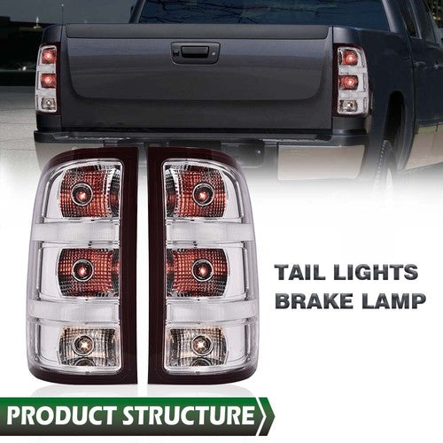 Solid Spare Fit For 07-13 GMC Sierra 1500 2500 3500HD Rear Tail Lights Brake Lamps Chrome