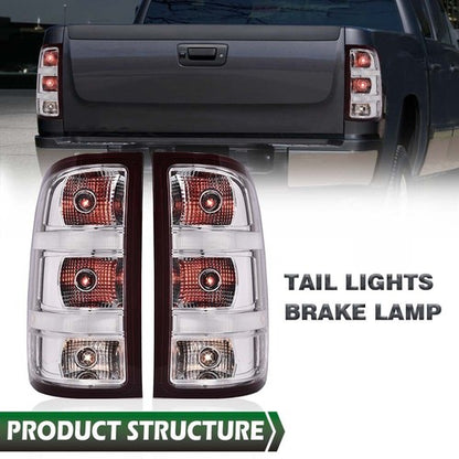 Solid Spare Fit For 07-13 GMC Sierra 1500 2500 3500HD Rear Tail Lights Brake Lamps Chrome