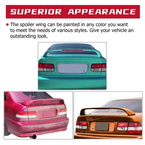 Solid Spare Rear Trunk Spoiler Wing W/LED Brake Light For 96-10 Honda Civic 2Dr
