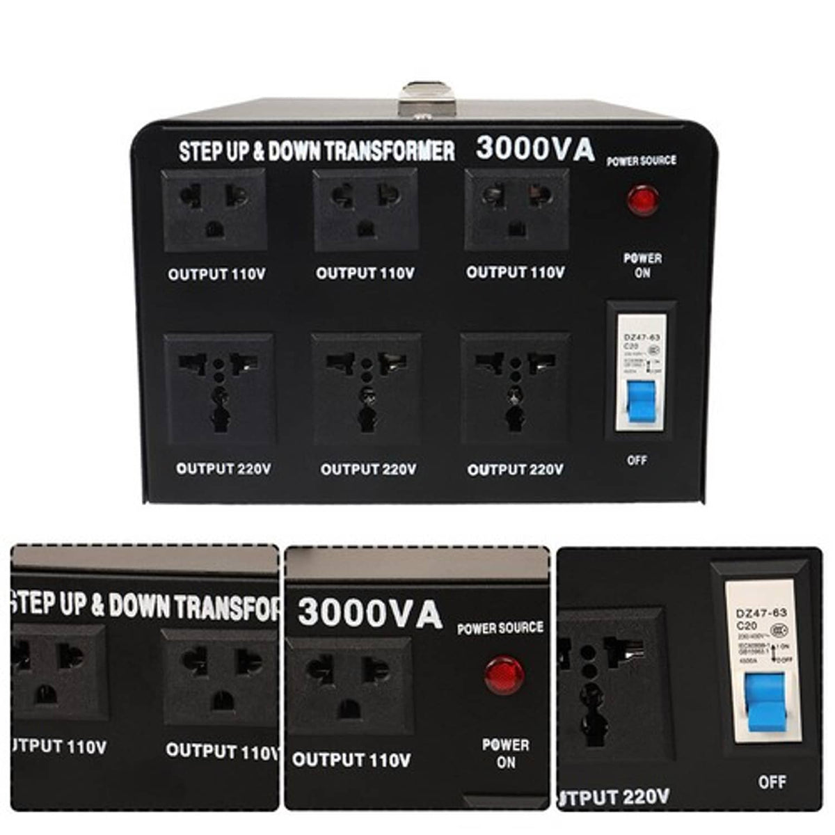 Solid Spare Step Up/Down 110-120V to 220-240V Converter 3000W Voltage Transformer New