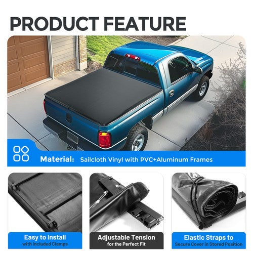 Solid Spare For 1988-2007 GMC Sierra Chevy Silverado 1500 Tonneau Cover 6.5FT Bed Roll-Up