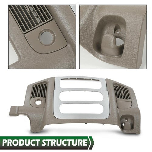 Solid Spare Fit For 2002-2005 Dodge Ram Beige Dash Bezel Silver Radio Surround Vents Trim
