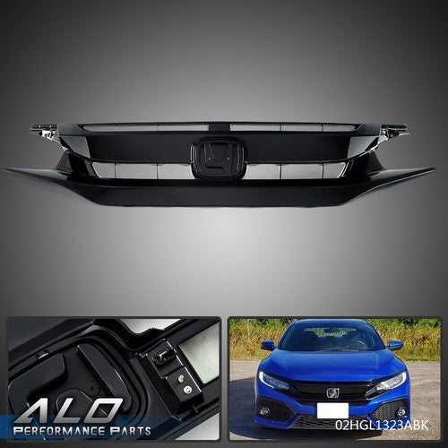 Solid Spare Fit For 2019-2020 Honda Civic Front Bumper Mesh Grille Grill Glossy Black USA