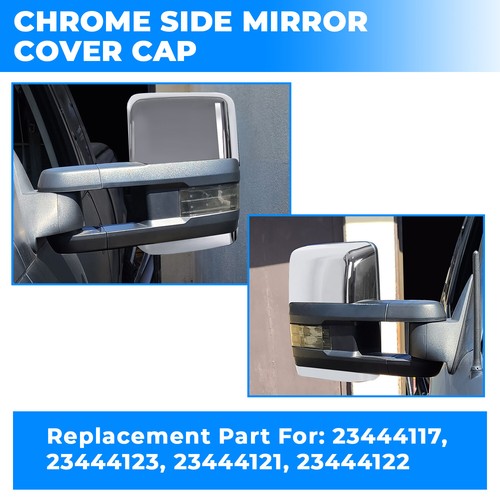 Solid Spare Pair Chrome Tow Mirror Cap Cover For 2014-2018 2019 Chevy Silverado GMC Sierra