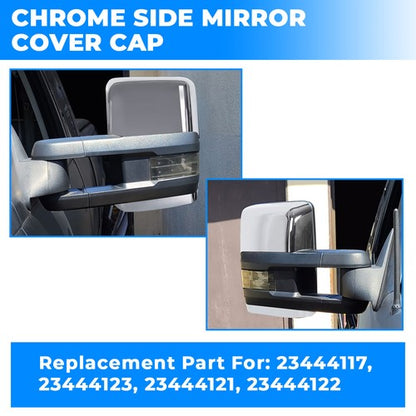 Solid Spare Pair Chrome Tow Mirror Cap Cover For 2014-2018 2019 Chevy Silverado GMC Sierra