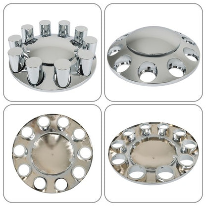 Solid Spare Chrome Front Axle Wheel Cover Hub Cap 33mm Lug Nuts Kit Semi Truck Set of 2