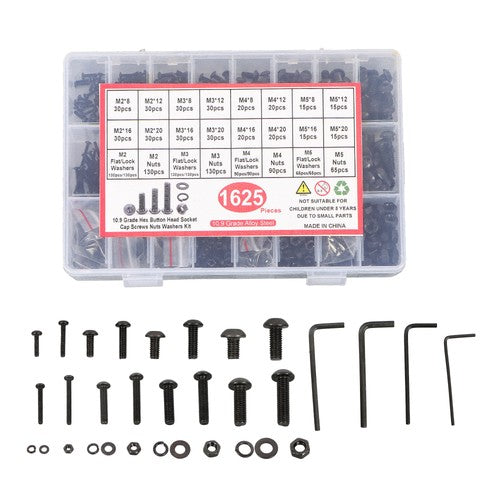 Solid Spare Hex Socket Head Screw Assortment Kit, 1625 Piece M2 M3 M4 M5 Bolts and Nuts