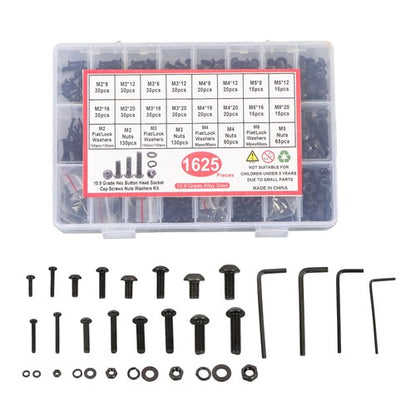 Solid Spare Hex Socket Head Screw Assortment Kit, 1625 Piece M2 M3 M4 M5 Bolts and Nuts