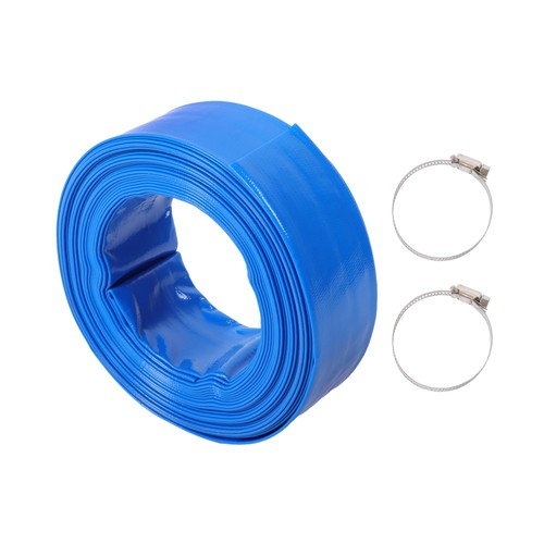Solid Spare 2" x 50FT Irrigation Discharge PVC Hose with Two Hose Collets Blue
