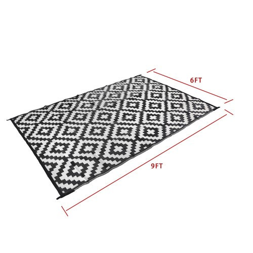 Solid Spare Outdoor Rug Outdoor Indoor RV Mat Carpet For Patio Backyard Black & White 6x9 ft