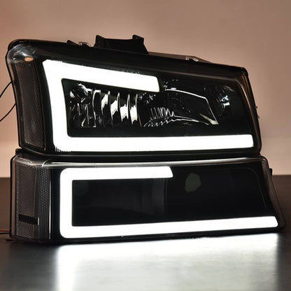 Solid Spare Fit For 2003-2007 Silverado Avalanche LED DRL Headlight Bumper Lamps Black/Clear