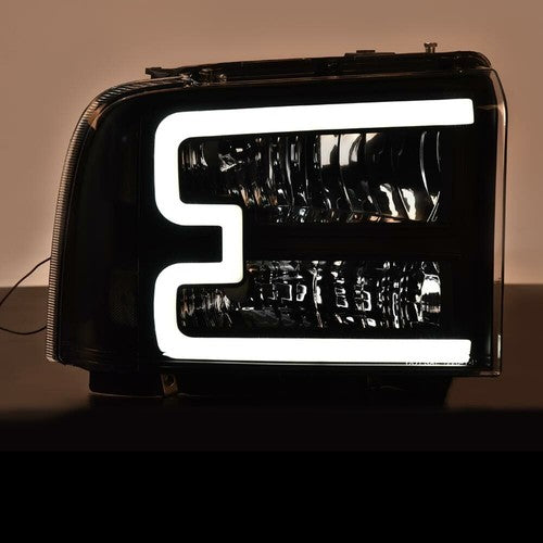 Solid Spare LED DRL Clear/Black Headlights Fit For 05-07 Ford F250 F350 F450 F550 Super Duty