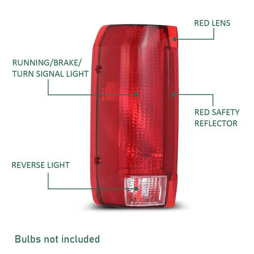 Solid Spare Fit For 90-96 Ford F150 F-250 F-350 Bronco Rear Tail Lights Brake Lamps Assembly