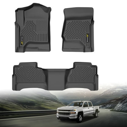 Solid Spare TPE Floor Mats Liners Fit For 14-18 Silverado/Sierra 1500 2500HD 3500HD Crew Cab