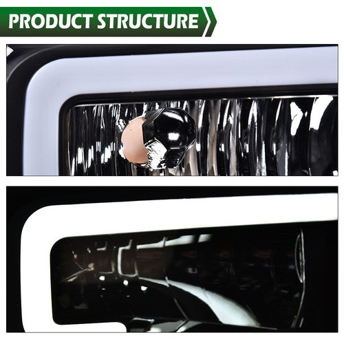 Solid Spare Fit For 05-07 Ford F250 F350 Super Duty Conversion LED DRL Headlights Smoke