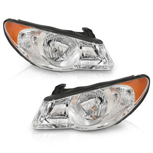Solid Spare Fit For 2007-2010 Hyundai Elantra Clear Chrome Headlights Assembly Left+Right